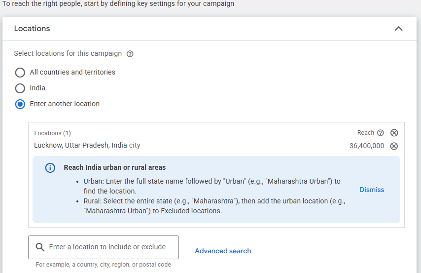Google Ads Campaign Strategy — Location targeting (Lucknow)